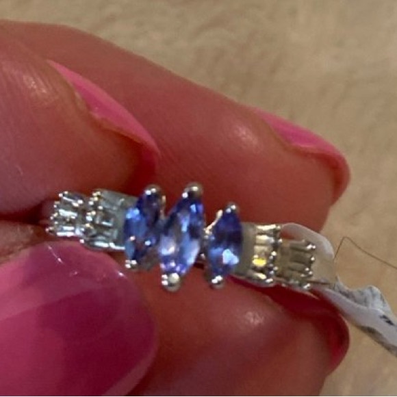 10K WG Tanzanite Marquee Diamond Baguette Ring sz 6.5 - Picture 1 of 7